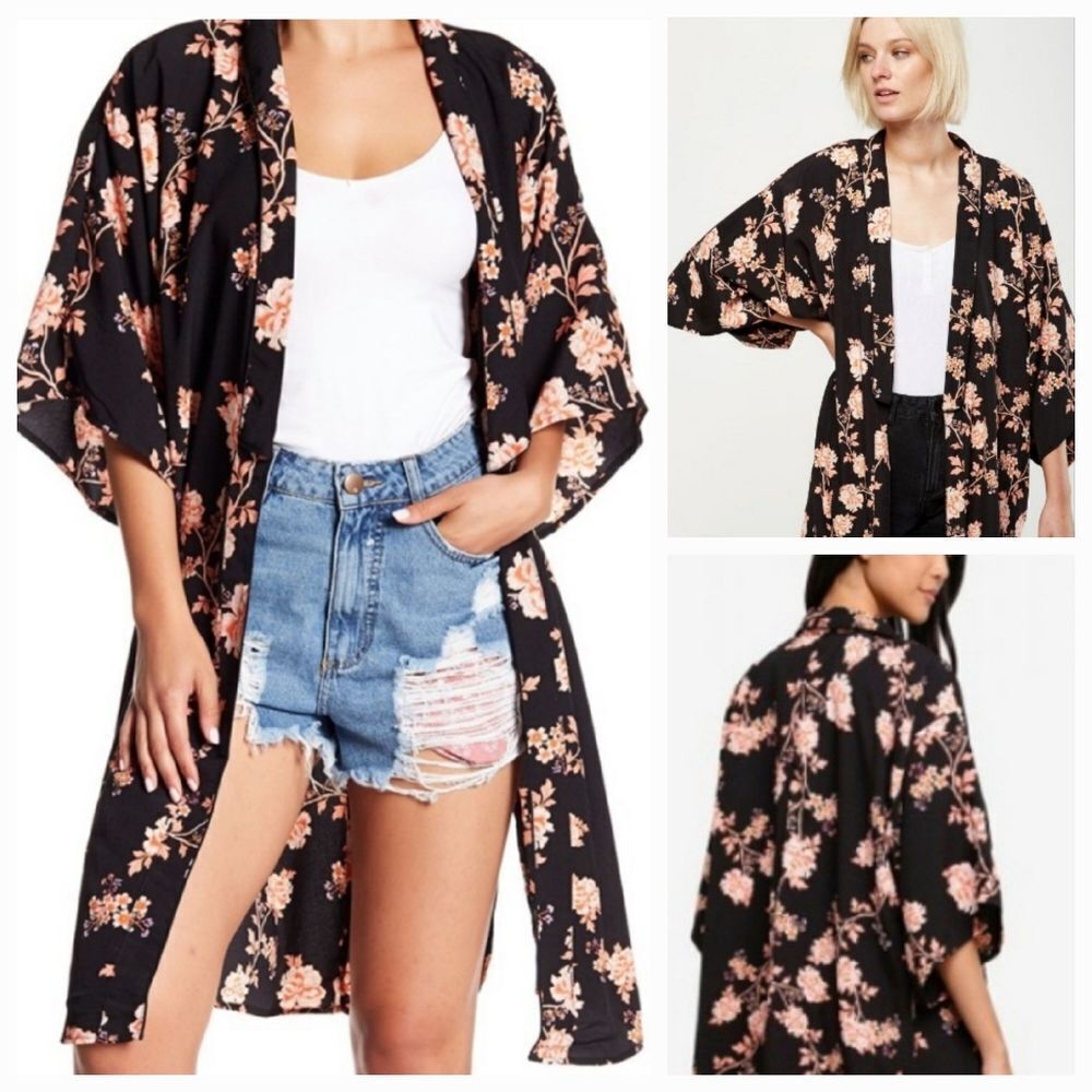 🔹️Cotton On Black & Pink Floral Print Kimono/Duster XSmall